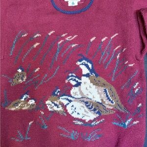 Charter Club 100% Wool Burgundy Crewneck Sweater with Bird Design
